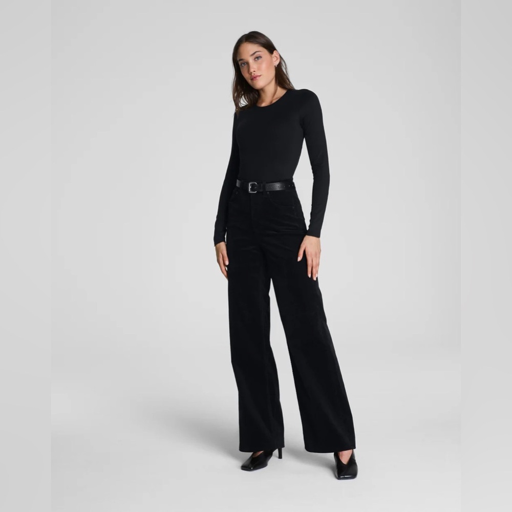 Nwt Spanxshape Spanx Authentic 360 Corduroy Wide Leg Jeans Classic Black New